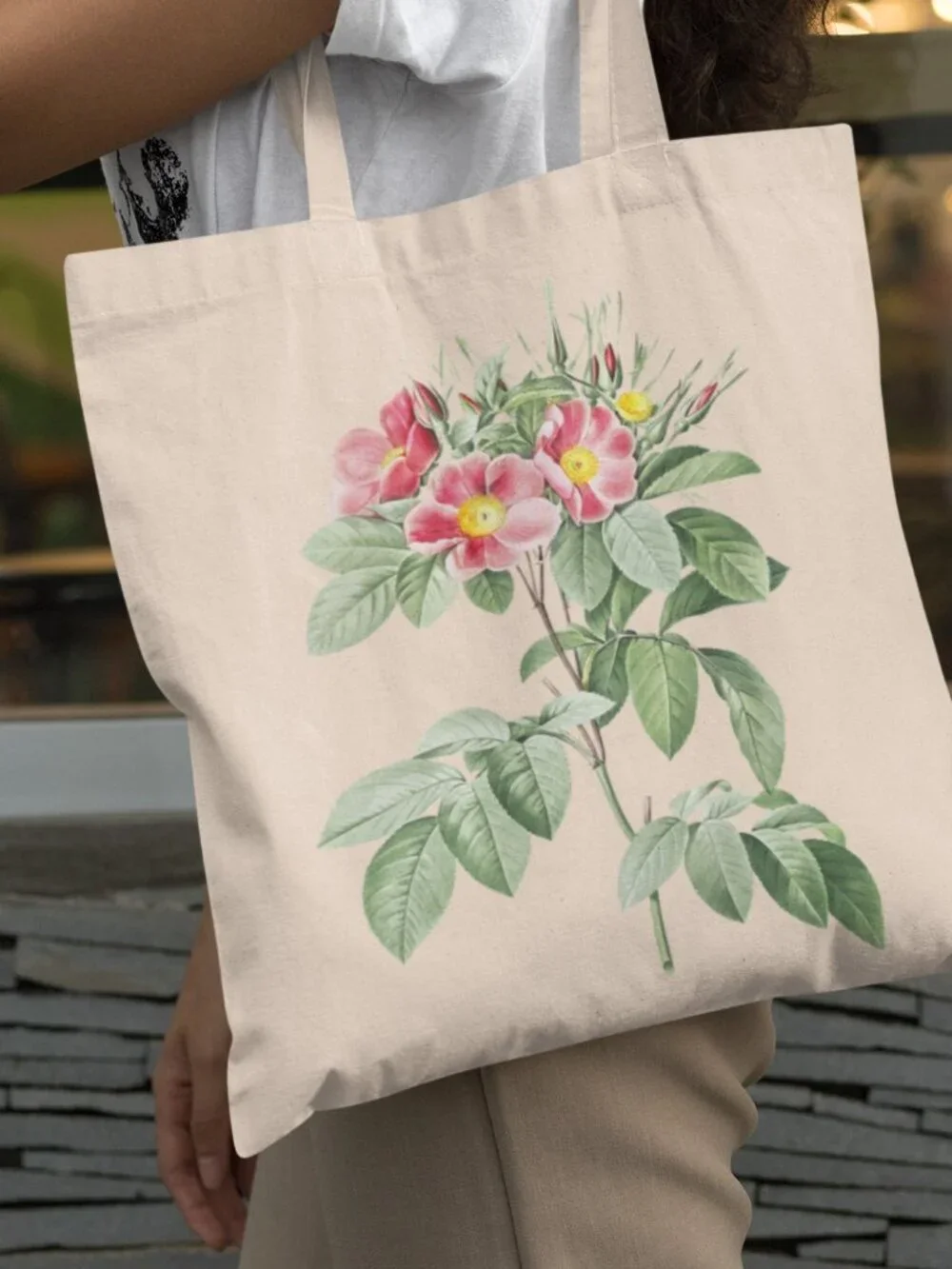 Pasture Rose Vintage Floral Print Graphic Canvas Tote Bag